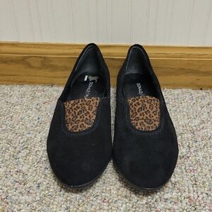 Donald Pliner Malti Black Flats with Leopard Accent, Women's 5.5 Suede NWOT